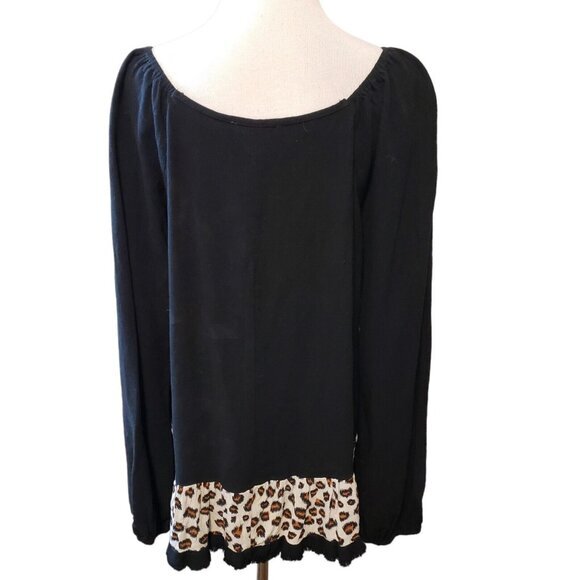 Umgee Linen blend tunic black animal print long balloon sleeves size S NEW - Picture 5 of 16